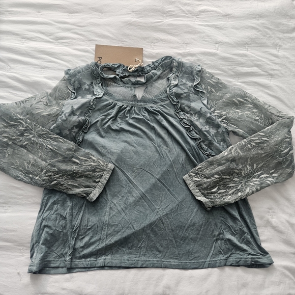 POL Tops - POL Blue Robe Top with Crinkled Texture